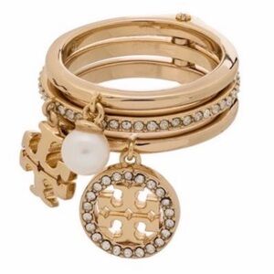 Tory Burch Miller Pave Charm Stack Ring Gold NWT Dust bag Included